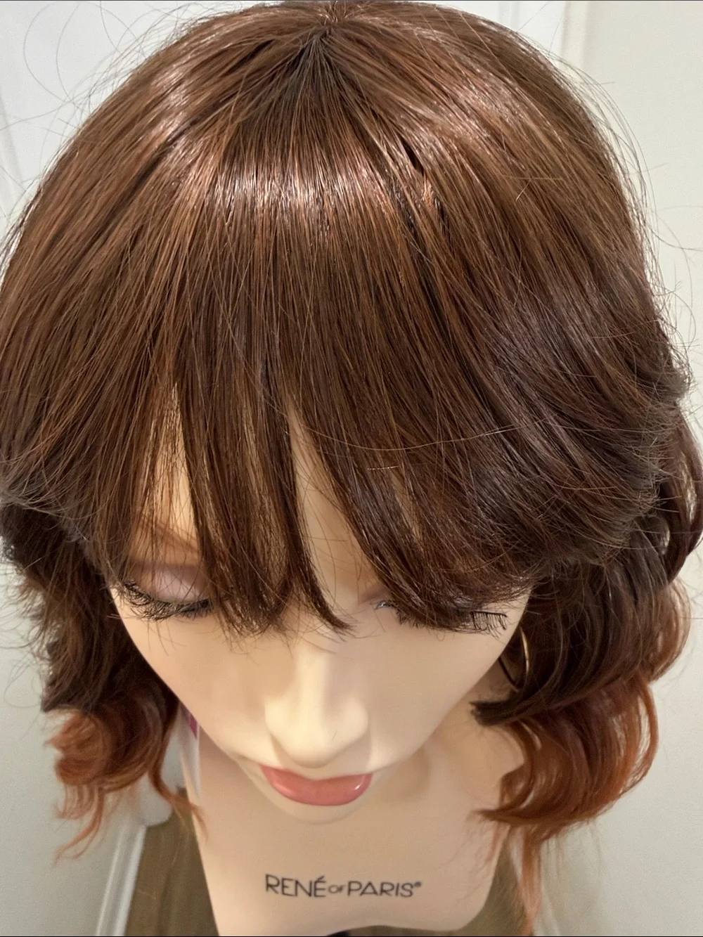 HAIR, 14” Wavy Bob with Bangs, Brown to Copper Ombre Auburn